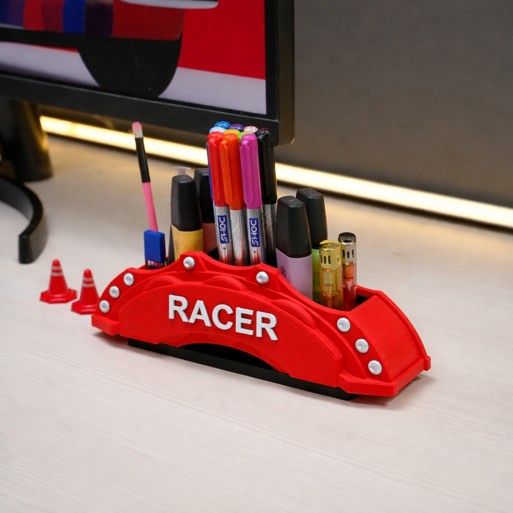 Red Brake Caliper Pen Holder: Racing Car Desk Organizer