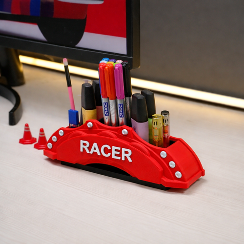 Red Brake Caliper Pen Holder: Racing Car Desk Organizer