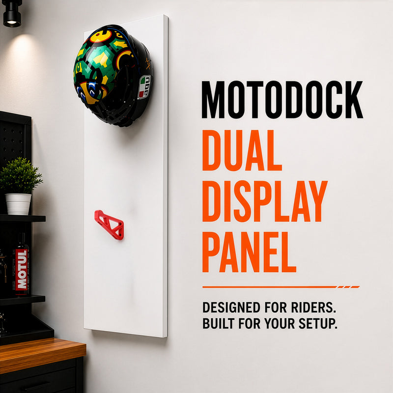 MotoDock Wooden Dual Helmet Display Panel