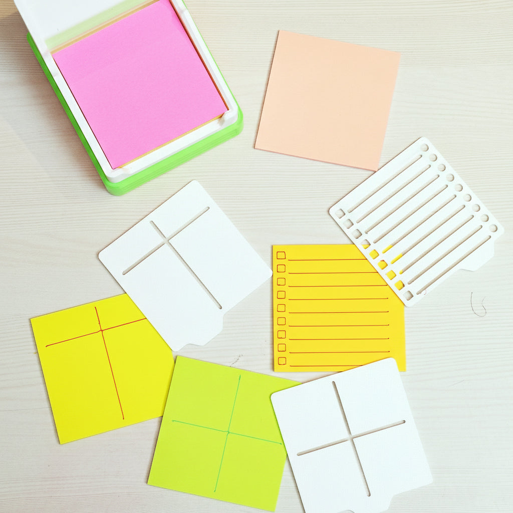 Colorful sticky notes and planner stickers on a light surface