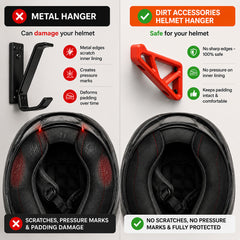 Metal hook vs Dirt Accessories helmet hanger comparison - design and safety