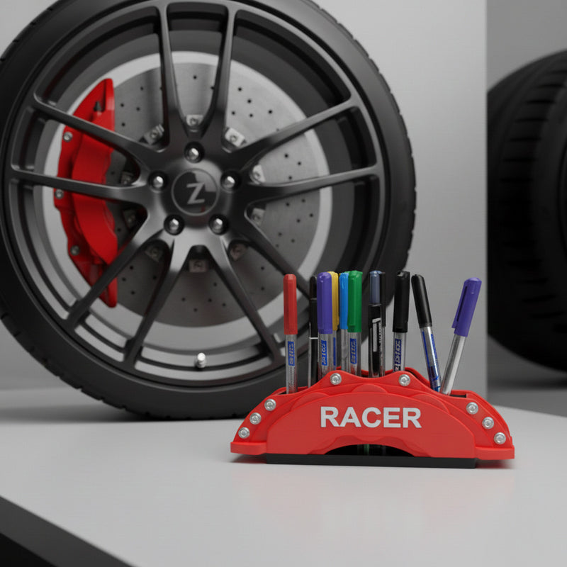 Red Brake Caliper Pen Holder: Racing Car Desk Organizer