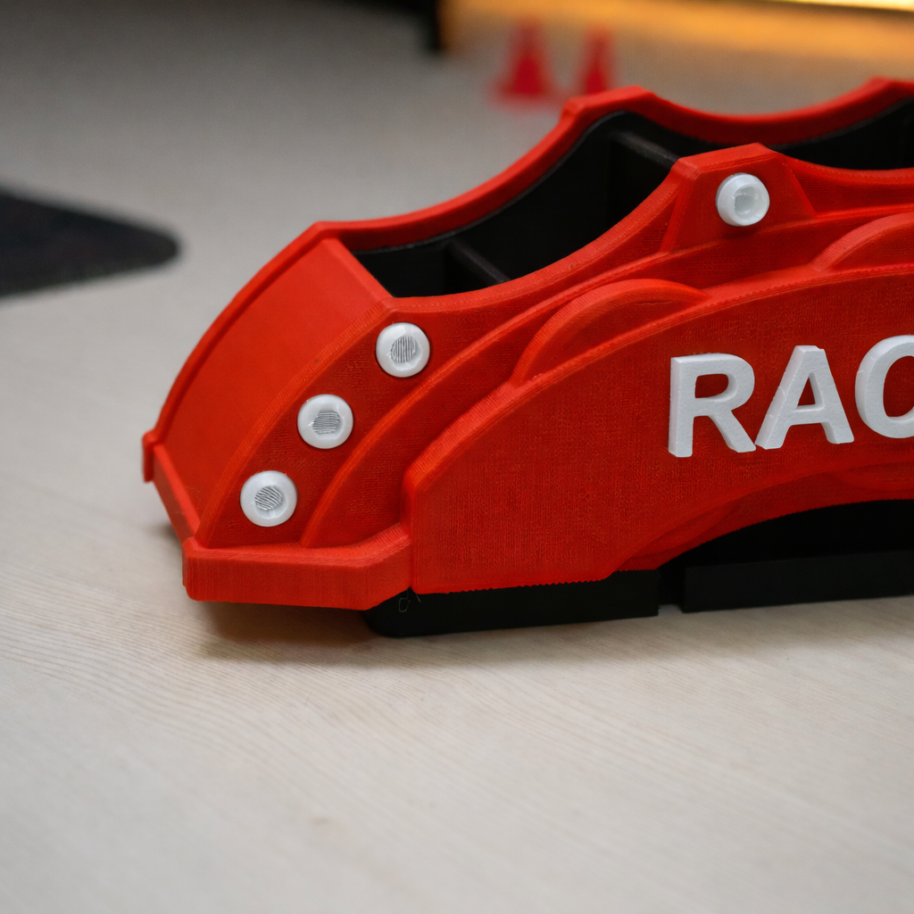 Red Color Brake Caliper Pen Holder: Racing Car Desk Organizer