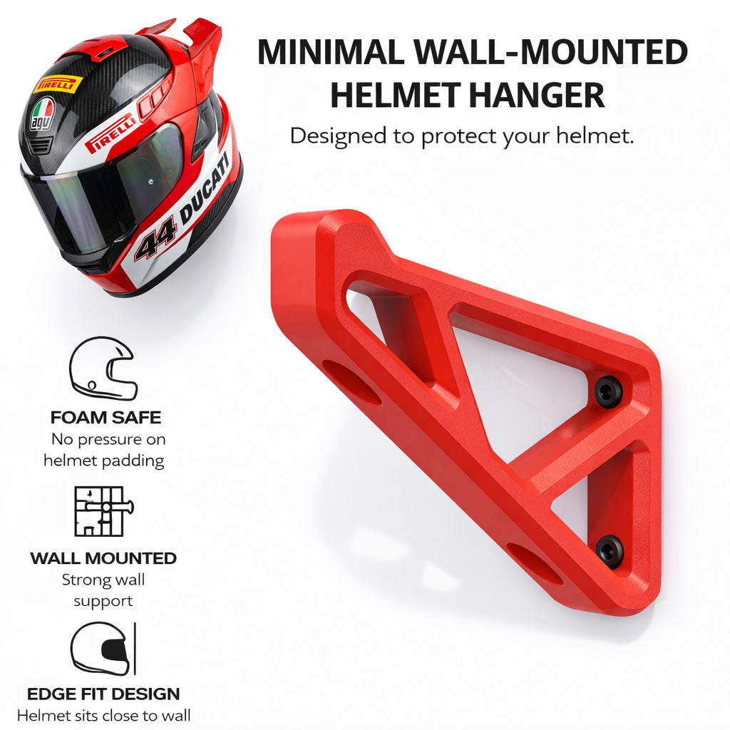 Futuristic minimal 3D printed helmet hanger design by Dirt Accessories