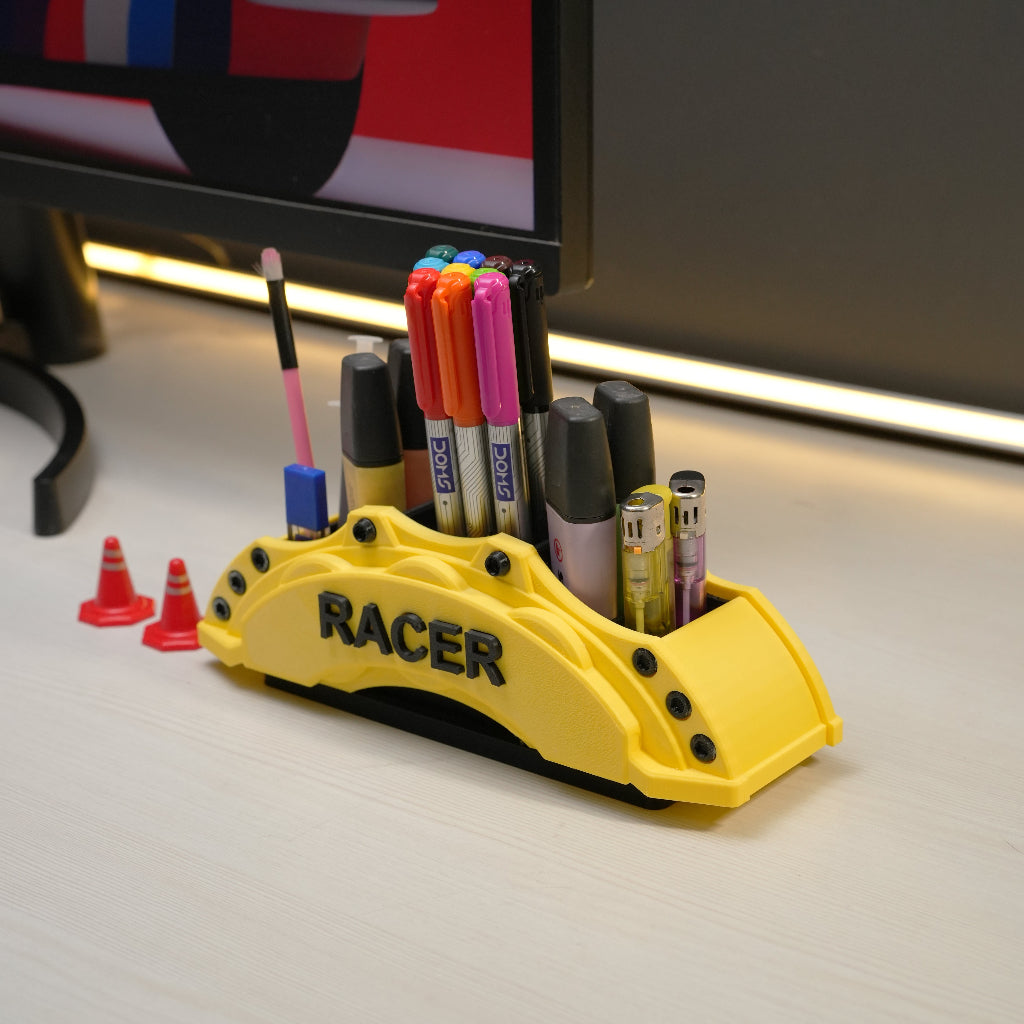 Yellow Color Brake Caliper Pen Holder: Racing Car Desk Organizer