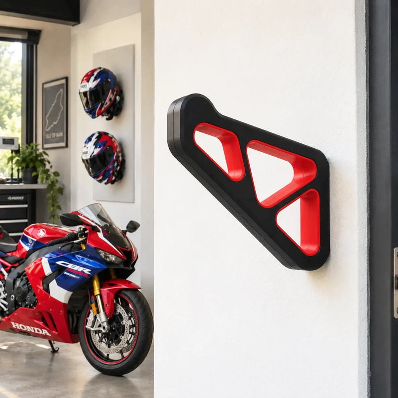 Dirt Accessories MotoDock helmet hanger and display panel with motorcycle helmets