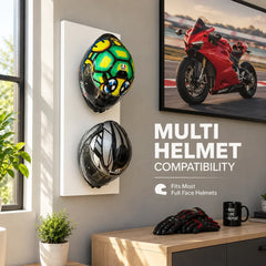 Dirt Accessories dual helmet display panel showing two motorcycle helmets