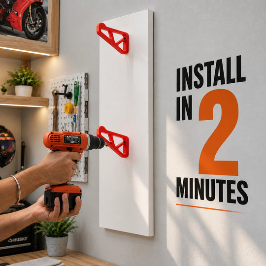 Dirt Accessories helmet hanger installed on white display panel with drill