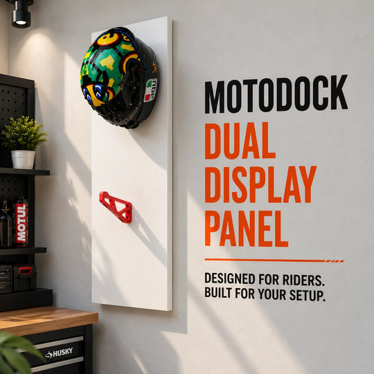 Dirt Accessories MotoDock dual display panel with motorcycle helmet and helmet hanger